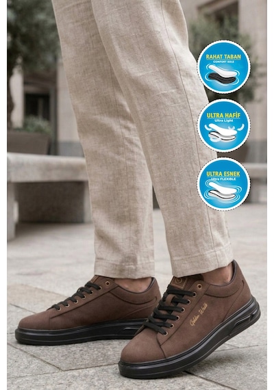 Walkway Erkek Kahve Bağcıklı Kalın Taban Erkek Casual Ayakkabı Sneaker 8078 Dashor M