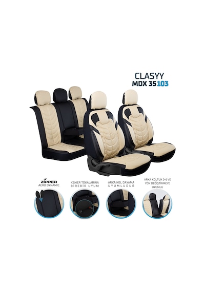 Opel Astra H Hb Uyumlu Full Deri Oto Koltuk Kılıfı Ön Arka Set Classy Model Bej Siyah Fs