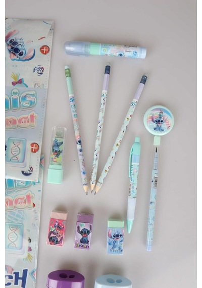 Disney Lisanslı Stitch 15 Parça Full Kırtasiye Seti, Çıtçıt Dosya, Silgili Kurşun Kalem, Roket Silgi