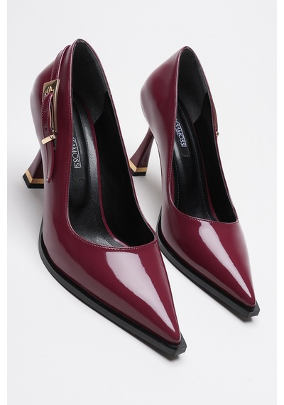 Alewomen Poni Bordo Rugan Topuklu Kadın Stiletto Bordo