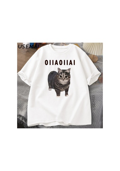 Tarzsokak İplik Kedi Meme Oiiai Erkek T-shirt Yaz Kısa Kollu Tee Pamuk Grafik Üst Rahat T Shirt Yuvarla 2907 Beyaz
