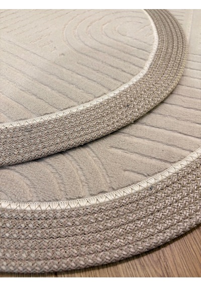 Melena Carpet Premium Kaymaz Taban Banyo Paspası Jüt Kenar Detaylı Oval Yuvarlak Set 100x60-60x60 Bej