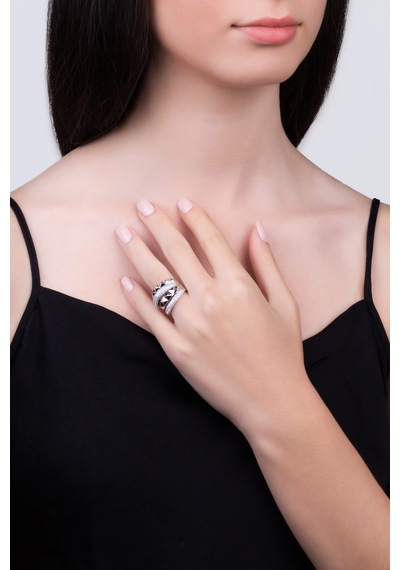 Elegant 18 Ayar Beyaz Altın Kaplama Gümüş Tasarım Yüzük Beyaz