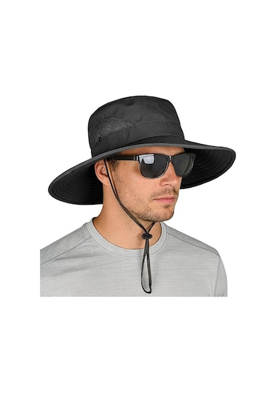 Valkyrie Outdoor Güneş Şapkası Unisex Kamp Trekking Safari Balıkçı Şapkası Uv Koruma Siyah Siyah