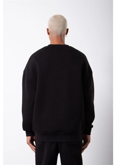 Luz&pos Erkek Biskilet Yaka Üç İplik Sweatshirt - Siyah Siyah