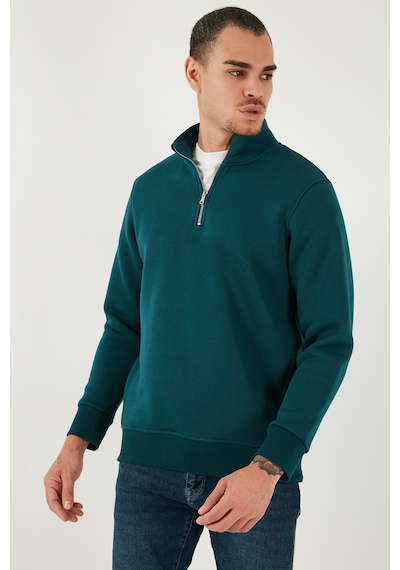 Buratti Pamuklu Regular Fit Yarım Fermuarlı Dik Yaka Erkek Sweat 59052592 Petrol