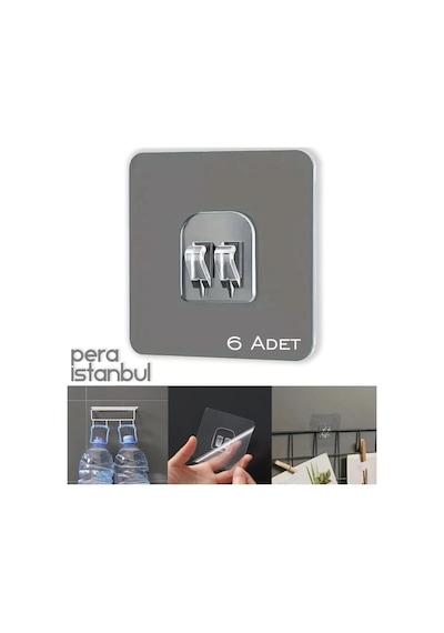 6 Adet Süper Güçlü Şeffaf Çerçeve Askısı Lekesiz Duvar Yapışkanı Mutfak Banyo Raf Tutucu Aksesuarı 25217881
