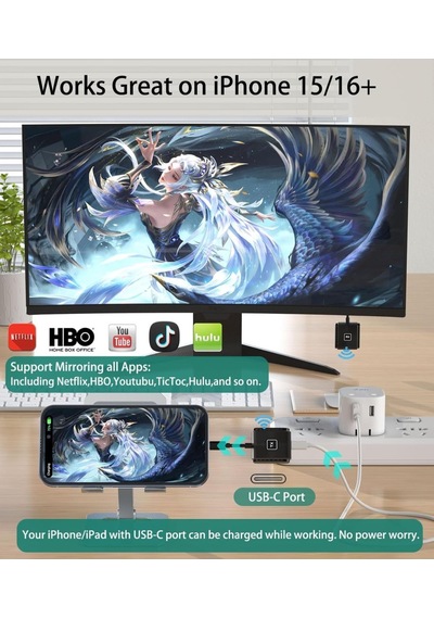 Usb-c Kablosuz Ekran Aktarıcı, 4k 30hz, 40 Metre Mesafe, İphone/ipad/macbook Uyumlu, Tx Ve Rx Kit