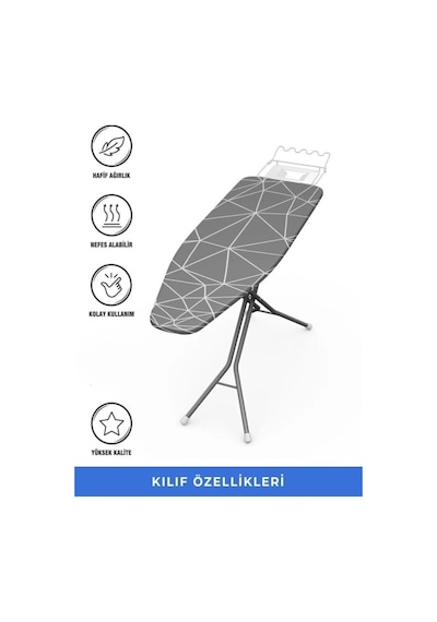 Ütü Masası Kılıfı Örtüsü Bezi Geometrik Desenli İnce Süngerli Ayarlanabilir 45x135 Cm