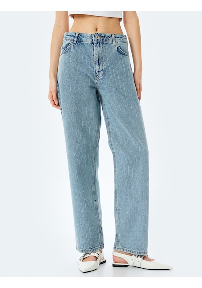 Koton Straight Fit Normal Bel Cepli Kot Pantolon - Straight Jeans Açık İndigo 5sal40048md Açık İndigo