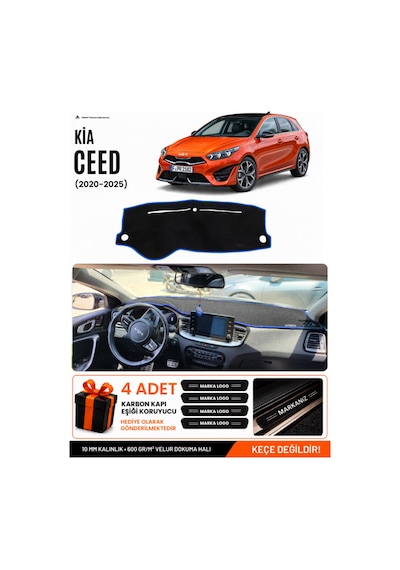 Kia Ceed 2020-2025 Uyumlu Torpido Koruma, Torpido Örtüsü, Torpido Kılıfı - Siyah Mavi