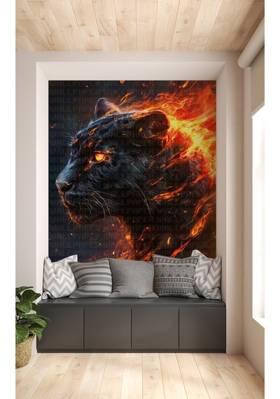 Işıklar Alevler İçinde Kaplan 01 Poster Duvar Kağıdı Renkli