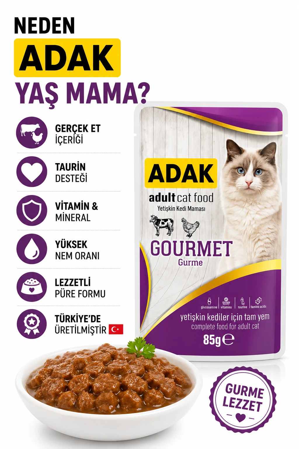 Adak Adult Gourmet Yetişkin Kedi Yaş Mama Pouch 85 Gr X 24 Adet 24 Al 20 Öde