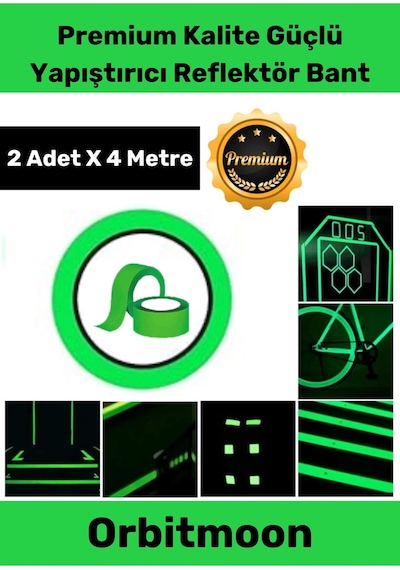 Premium Kendinden Yapışkanlı Fosforlu Karanlıkta Işık Veren Yeşil Şerit 4 Metre Reflektör Bant