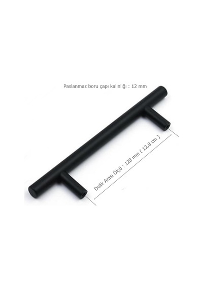 Alüminyum Paslanmaz Mat Siyah 128 mm Mobilya Kulp Çap:12 mm