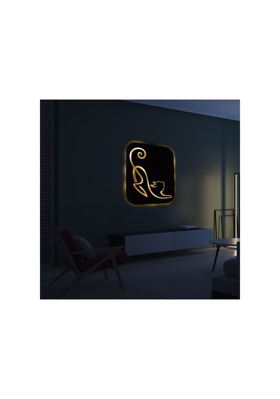 Led Işıklı Kişiselleştirilebilir Kedi Temalı Tablo Simba Dekoratif Gece Lambası Sarı - 737261254 Sarı