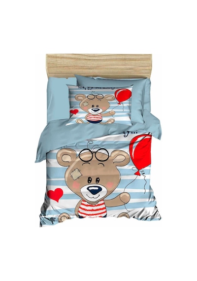 Yenidoğan Erkek Bebek Nevresim Takımı %100 Pamuklu Bear Baloon Çok Renkli