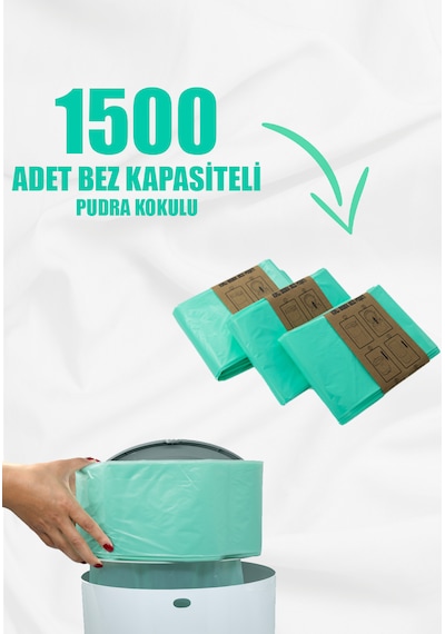 Korbell 16 Lt Çöp Kutuları İle Uyumlu - 3 Paket 1500 Adet Bebek Bezi Kapasiteli Bebek Pudra Kokulu Yerli Çöp Poşeti