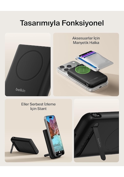 Belkin Ultracharge Pro 5000 Mah Manyetik Stantlı Power Bank, 25 W - Siyah