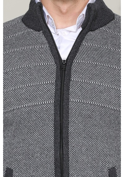 Kzctekstil Erkek Triko Akrilik Kalın Dokulu Klasik Fit Fermuarlı Cepli Kışlık Baba Hırka Antrasit