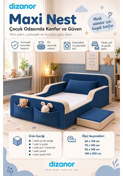 Dizanor Yeni Nesil Maxi Nest %100 Sünger Ve Yıkanabilir Fermuarlı Kumaşa Sahip Bebek, Çocuk Ve Genç Montessori Karyola Baza Ve Başlık Yatağı Seti - Lacivert - Bej - 140 X 200 Dizanor Yeni Nesil Maxi Nest %100 Sünger Ve Yıkanabilir Fermuarlı Kumaşa Sahip Bebek, Çocuk Ve Genç Montessori Karyola Baza Ve Başlık Yatağı Seti - Lacivert - Bej - 140 X 200