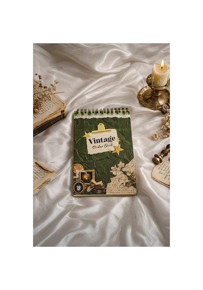 Vintage Sticker Defteri Bullet Journal, Scrapbook Vintage Sticker Defteri 165-Koyu Yeşil