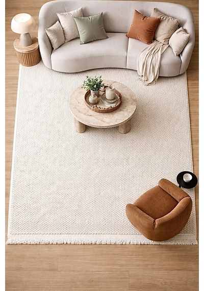Leiva Home Beyaz Bohem Bukle Dokulu Yumuşak Modern Saçaklı Salon Yatak Odası Mutfak Halısı