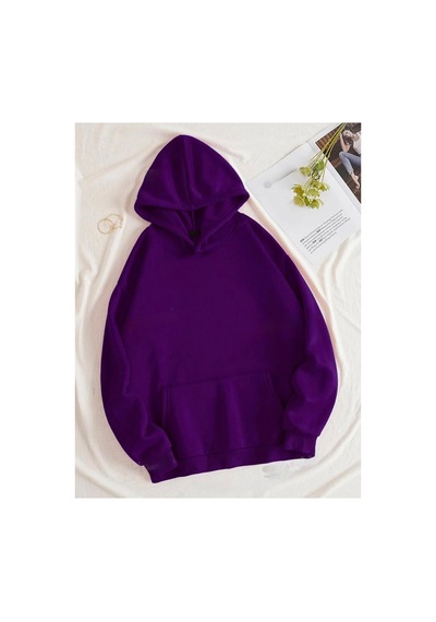 Medinenur It's Okay Arka Baskılı Kapüşonlu Cepli Sweatshirt Mor