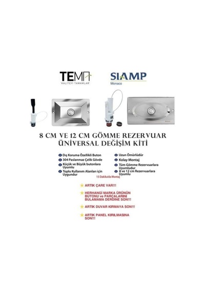 Gömme Rezervuar Değişim Kiti 12 Cm Parlak Krom Büyük Panel gri