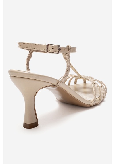 Luvishoes Gerald Bej Örgü Bantlı Kadın Topuklu Ayakkabı Bej
