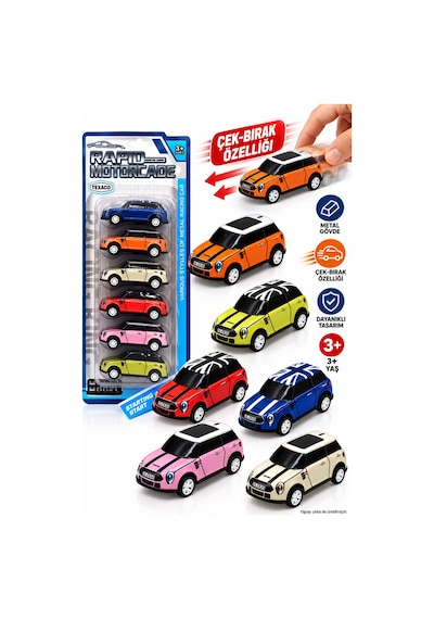 Mini Oyuncak Arabalar 6'lı Metal Gövdeli Çek Bırak Set Çok Renkli