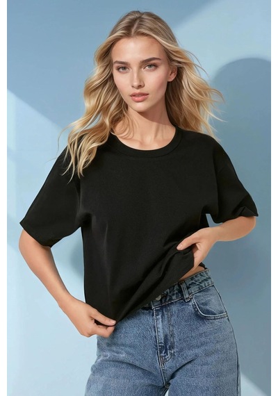 Hiccup Pamuklu Basic Bisiklet Yaka T-shirt Siyah