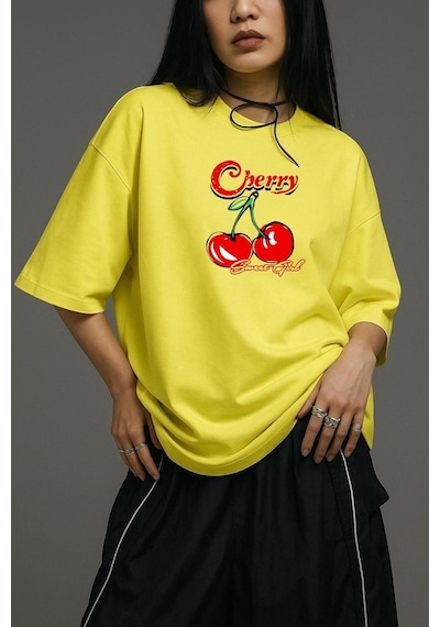 Cherry Sweat Gil Oversize Tişört Sari