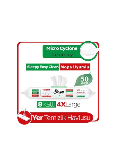 Sleepy Easy Clean Beyaz Sabun Katkılı Mopa Uyumlu Yer Temizlik Havlusu 50 Yaprak