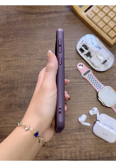 Samsung Galaxy A70 Uyumlu Premium Deri Dokulu Darbelere Karşı Dayanıklı Nazal Silikon Kılıf Mor