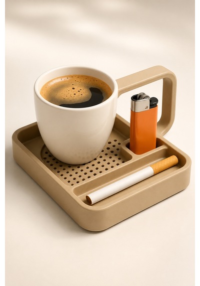 Kahve Sunum Tepsisi Çok Bölmeli Masa Üstü Organizer Kupa Fincan Standı Pla 12.5x11x7 Cm Krem Bej