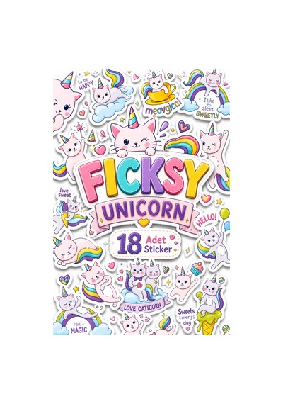 Sevimli Unicorn Pembe Yavru Kedi Sticker Seti - 18 Adet Etiket Çıkartma Diğer