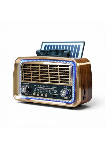 Rt-610 Nostaljik Güneş Panelli Radyo,ledli Trend Tasarım Bluetooth Nostalji Radyo