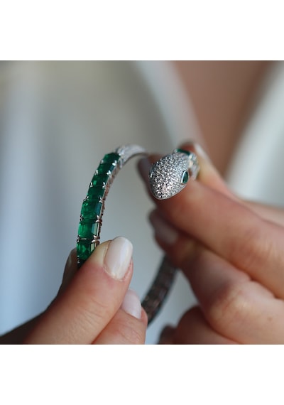 Serpent Model Zirkon Taşlı Gümüş Kelepçe
