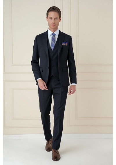 Efor Slim Fit Çift Yırtmaç Düz Lacivert Klasik Takım Elbise Tk 913 Lacivert