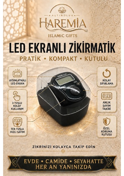 Özel Kutulu Ledli Zikirmatik Dijital Sayaç Mevlid Kandil Hediyesi Siyah