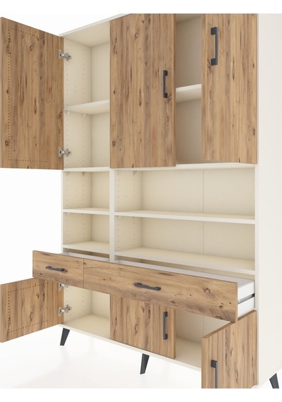 Arges Dolap 8 Raflı 2 Çekmeceli 6 Kapaklı 132x30x195 Aytaşı-çam/çam Atlas Çam/atlas Çam