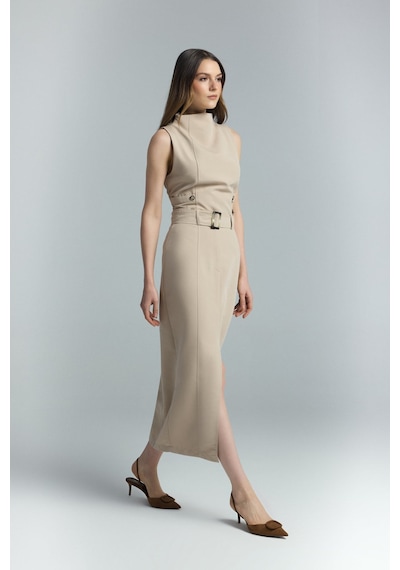 Sateen Jessi Yırtmaçlı Etek - Camel-137286