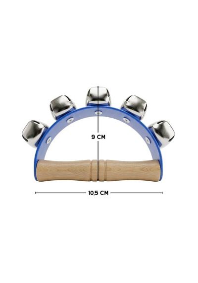 Temel Ahşap Saplı Ritim El Zili 5 Zilli Mavi 10.5 Cm