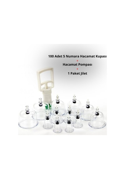 Kupa Ve Masaj Seti 100 Adet 5 Numara Plastik Kupa + Pompa