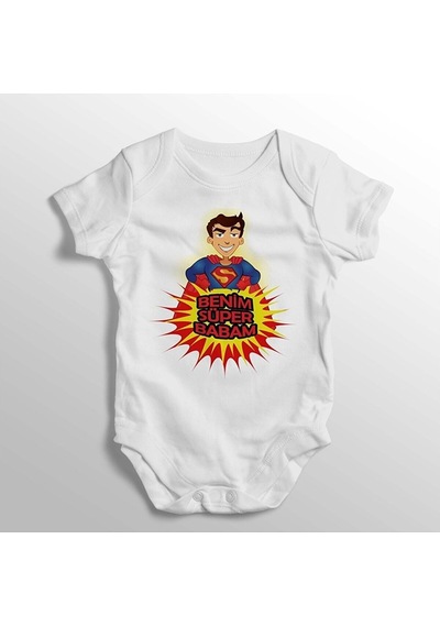 İmaj Tuğbababy Benim Süper Babam Baskılı Bebek Zıbını (520689010) Beyaz