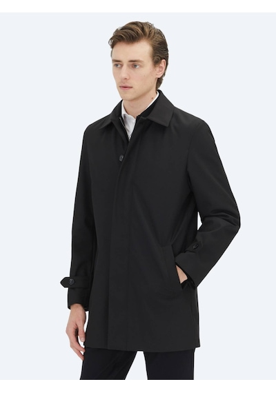 Kip Siyah Regular Fit Bebe Yaka Casual Dokuma Pardesü Siyah