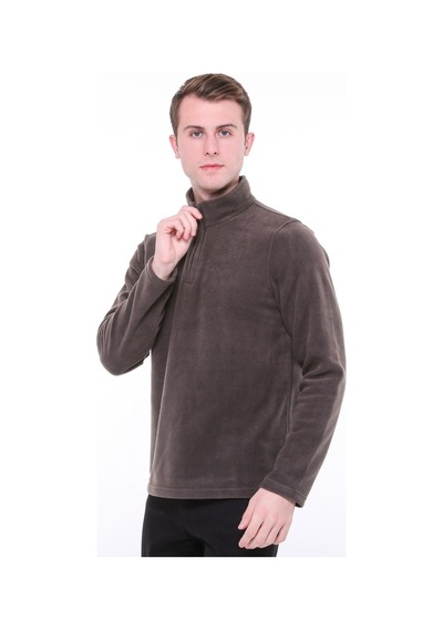 Uniprom Erkek Normal Kesim Dik Yaka Yarım Fermuarlı Polar Sweatshirt Füme