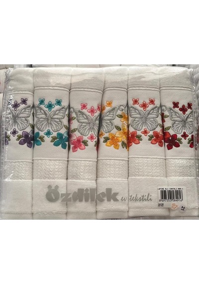 Özdilek Lupine 6'lı Çantalı Nakışlı Havlu Model6 Beyaz