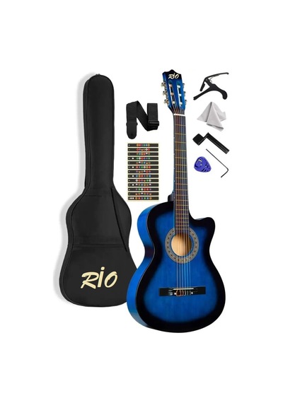 Kesik Kasa Mavi Klasik Gitar 4/4 Tam Boy Kılıf Pena Sticker